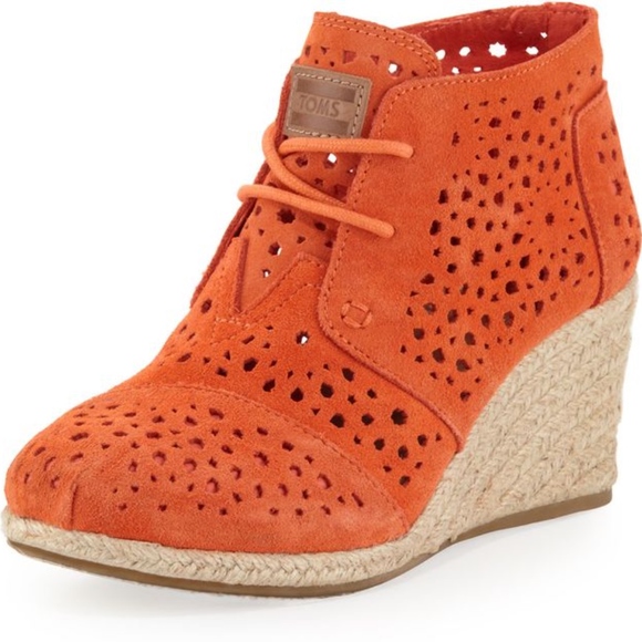 Toms Shoes - NWOT TOMS Orange Moroccan Cut Out Wedges Size 9